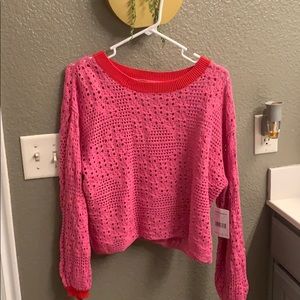 🤍Free People pink/red sweater BRAND NEW WITH TAG